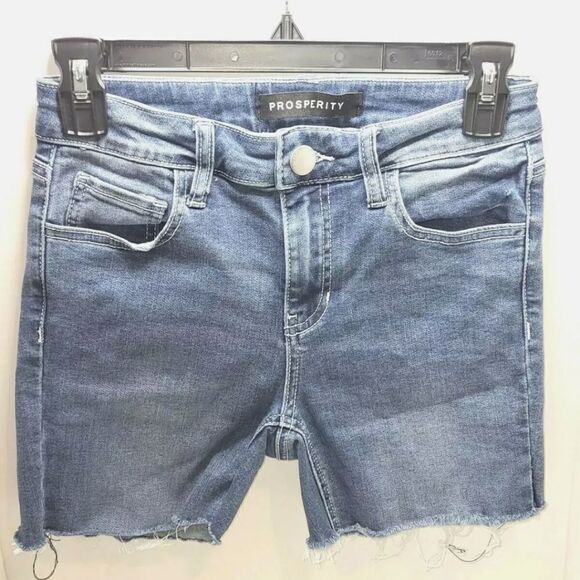PROSPERITY Women's Distressed Fray Hem High Waist Shorts - Picture 1 of 12